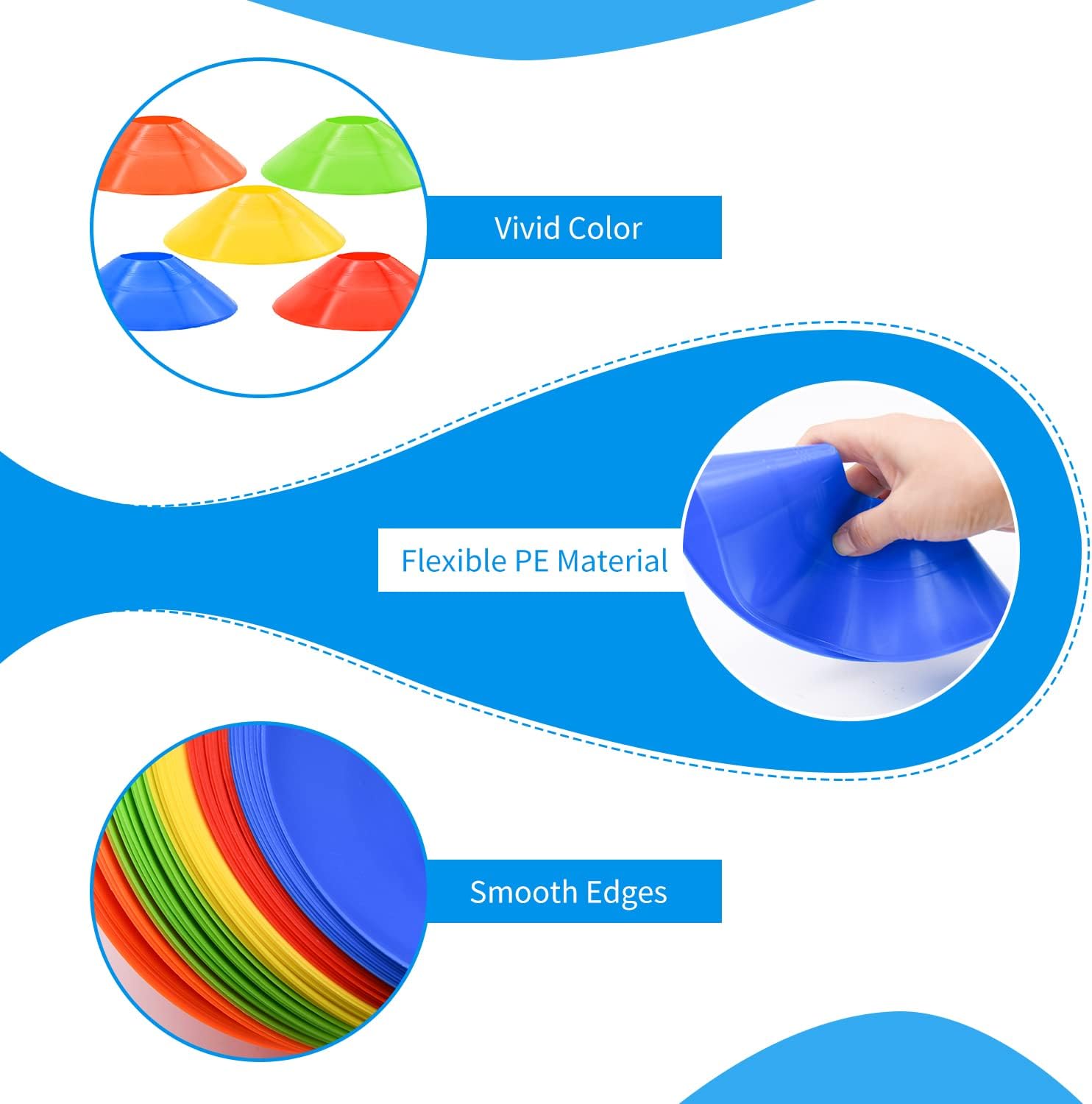 25/50/100pcs Disc Cones, Agility Soccer Cones with Carry Bag and Holder