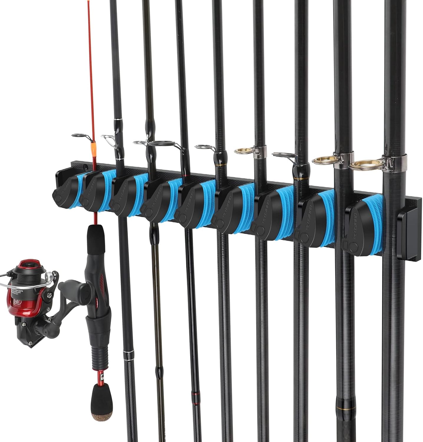PLUSINNO V9 Vertical Fishing Rod Holder, Wall Mounted Fishing Rod Rack, Fishing Pole Holder Holds Up to 9 Rods or Combos, Fishing Rod Holders for Garage,Fishing Gear and fishing Gifts for Men