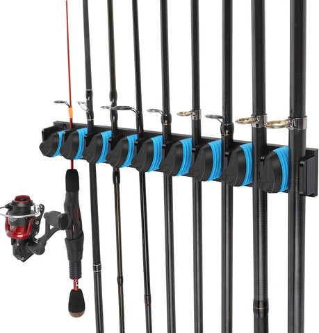 PLUSINNO V9 Vertical Fishing Rod Holder, Wall Mounted Fishing Rod Rack, Fishing Pole Holder Holds Up to 9 Rods or Combos, Fishing Rod Holders for Garage,Fishing Gear and fishing Gifts for Men