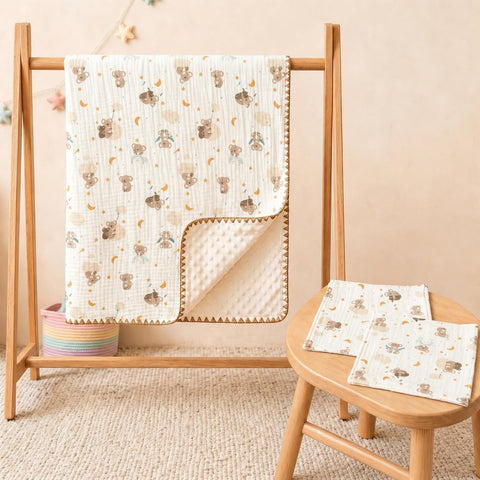 3-Piece Cotton Baby Blanket Set, 2 Baby Washcloths (Koala)
