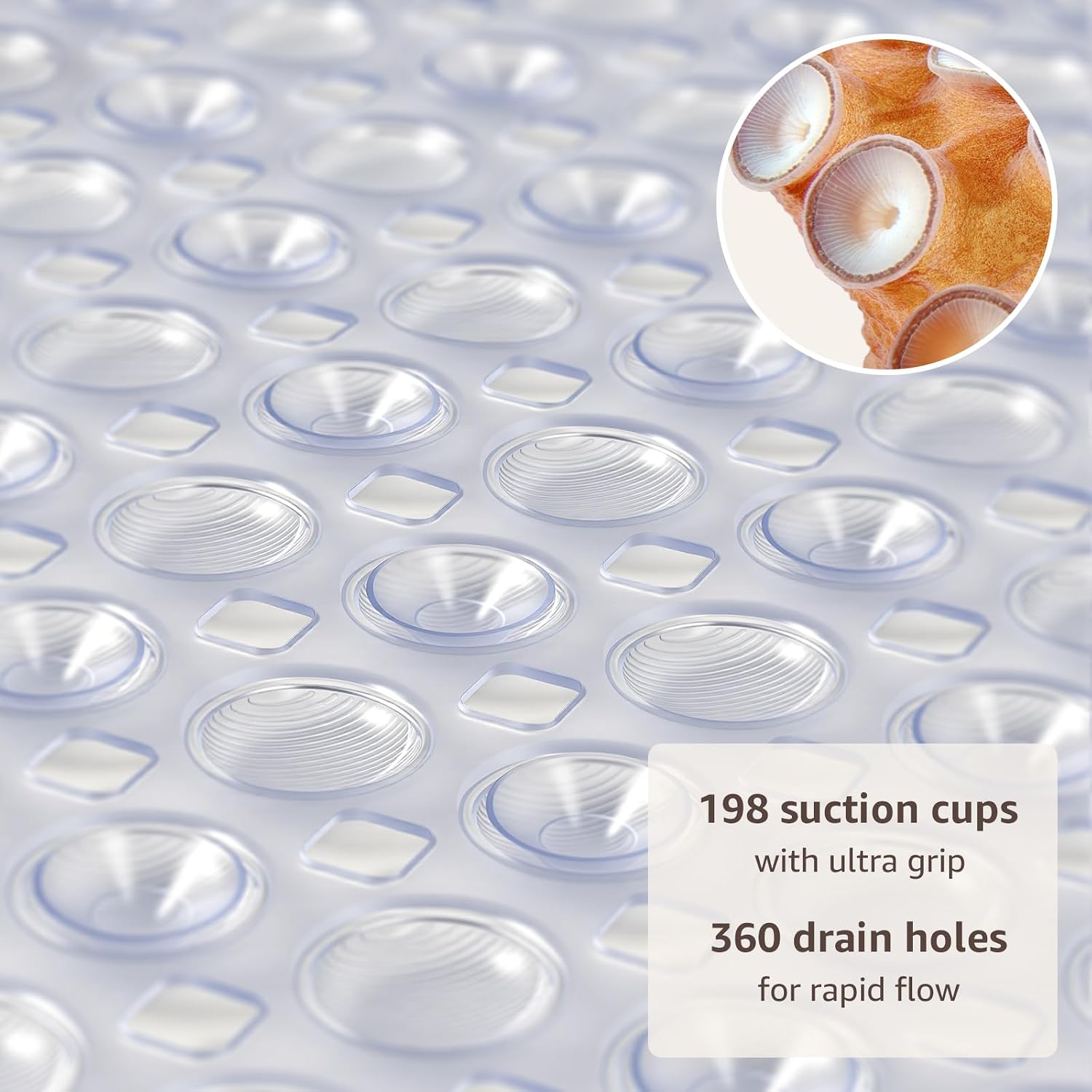 OTHWAY Bath Tub Shower Mat Non Slip, Bathtub Floor Liner Mats for Inside Shower Bathroom, Suction Cups and Drain Holes for Feet Scrubbing, Machine Washable, Soft on Feet, 35x16 Inch, Transparent