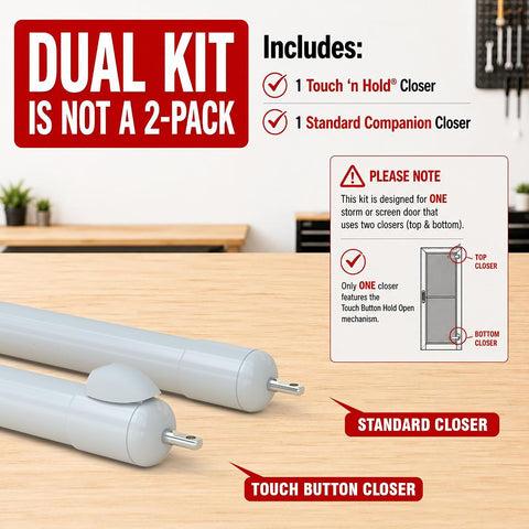 Touch 'n Hold Smooth Dual Door Closer System (Cranberry) – Heavy-Duty - Touch-Button Hold Open Feature & Smooth Closing Motion - Storm & Security Door (Medium/Heavy Weight). New Door/Replace Old Unit