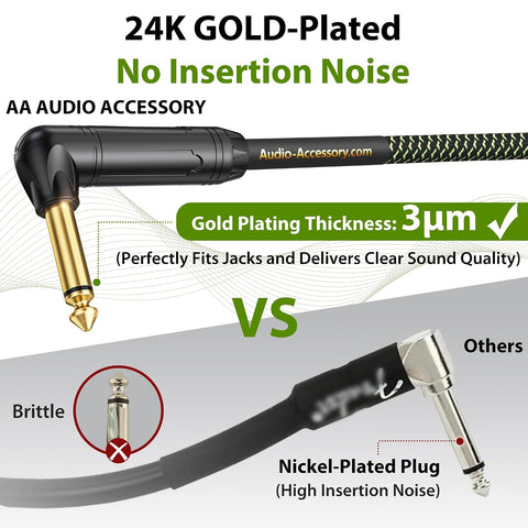 AA AUDIO ACCESSORY Pro Series Guitar Cable 15 ft, Gold-Plated Connector, 18 AWG 99.99% OFC, Nylon Braided Right Angle to Right Angle 1/4 Inch Instrument Cable for Fender Ernie Ball Mogami