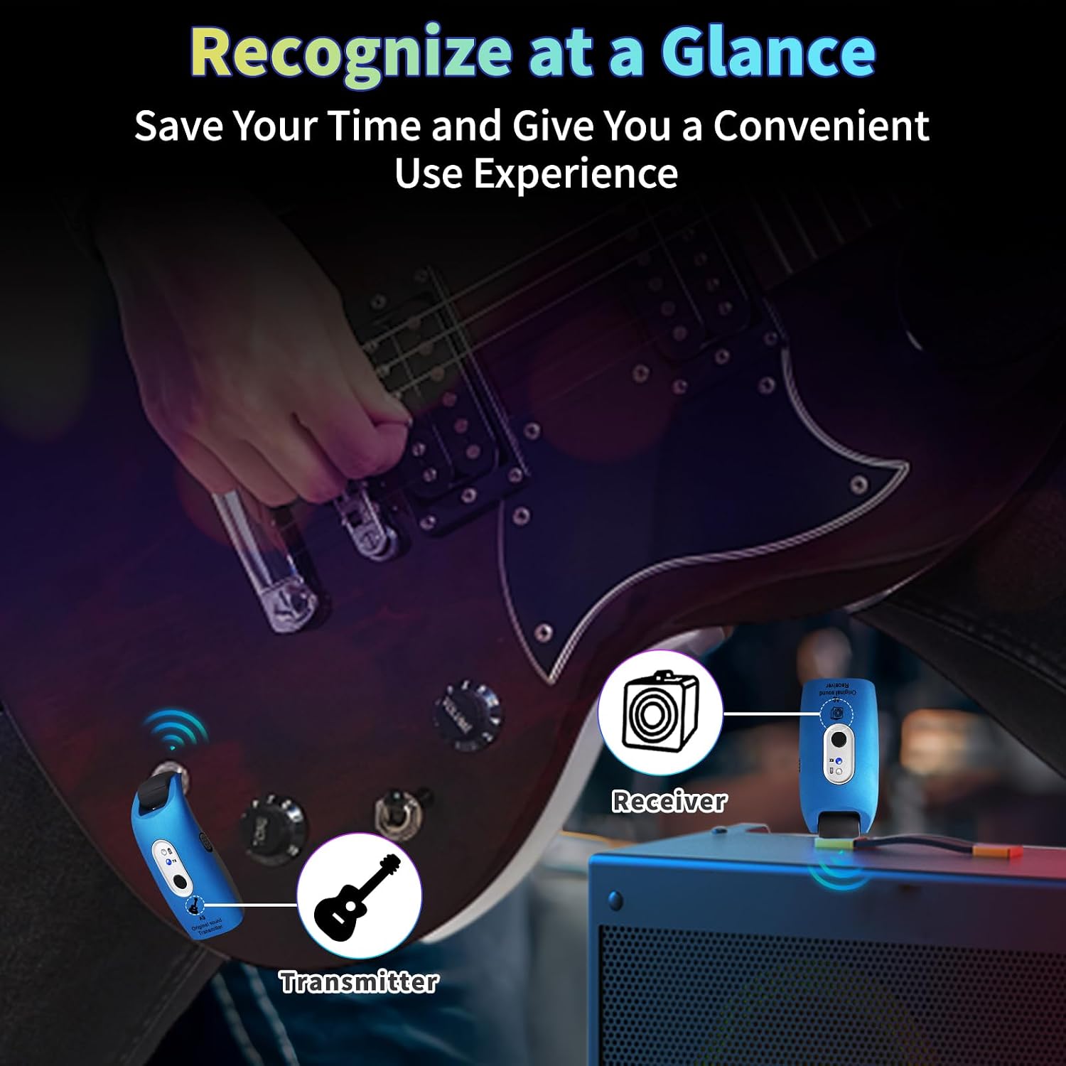 2.4GHz Wireless Guitar System for Electric Instruments, A9 Blue