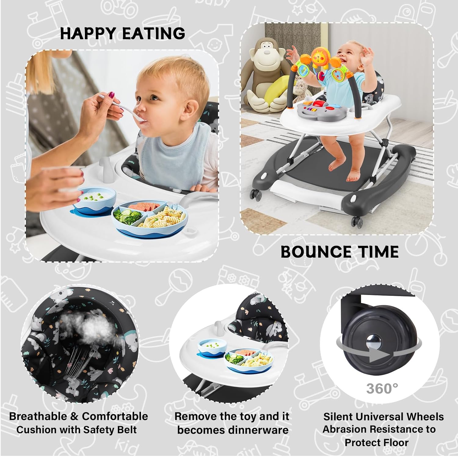 5 in 1 Foldable Baby Walker for Boys Girls Infant 6-12 Months