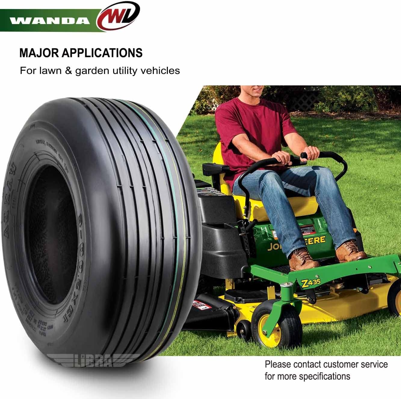 WANDA Set 2 13x5.00-6 Rib Lawn Mower Cart Turf Tires 13x5x6 /4 ply - 13080