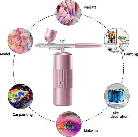 Airbrush Kit with Compressor Portable Airbrush Kit 48PSI High-Pressure Non-Clogging Air Brush Set Cordless Rechargeable with 0.3mm Nozzle and Cleaning Brush for Painting,Nail Art, Makeup (pink)