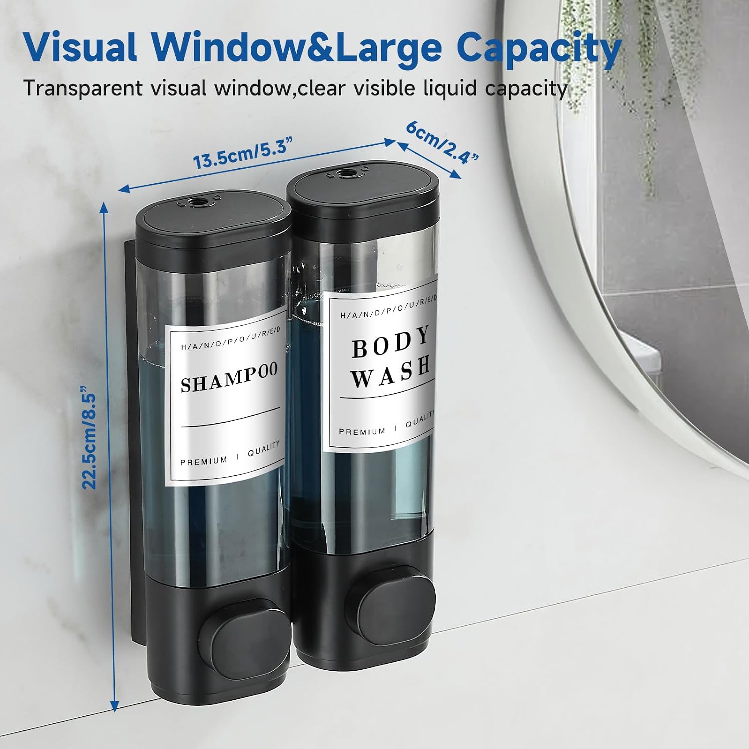 Cabo Deseado Shampoo and Conditioner Dispenser,Shower Soap Dispenser 2 Chamber No DrillShampoo Dispenser for Shower Wall Mounted Shower Dispenser Body Wash for Bathroom Hotel Black
