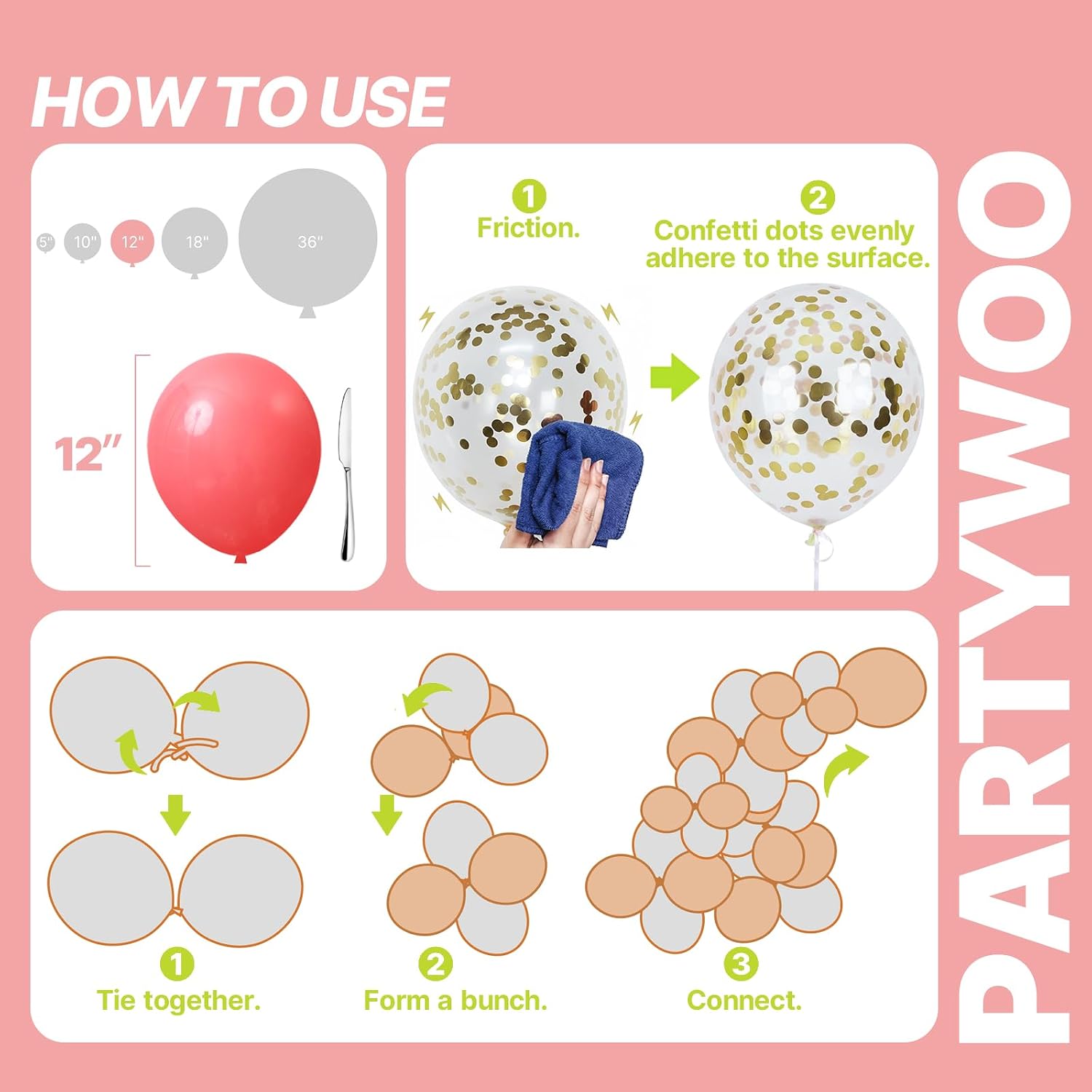 PartyWoo Pastel Rainbow Latex Helium Foil Balloons 66pcs 12 Inch