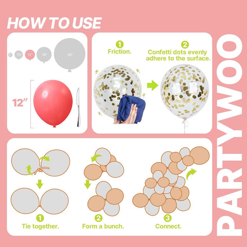 PartyWoo Pastel Rainbow Latex Helium Foil Balloons 66pcs 12 Inch