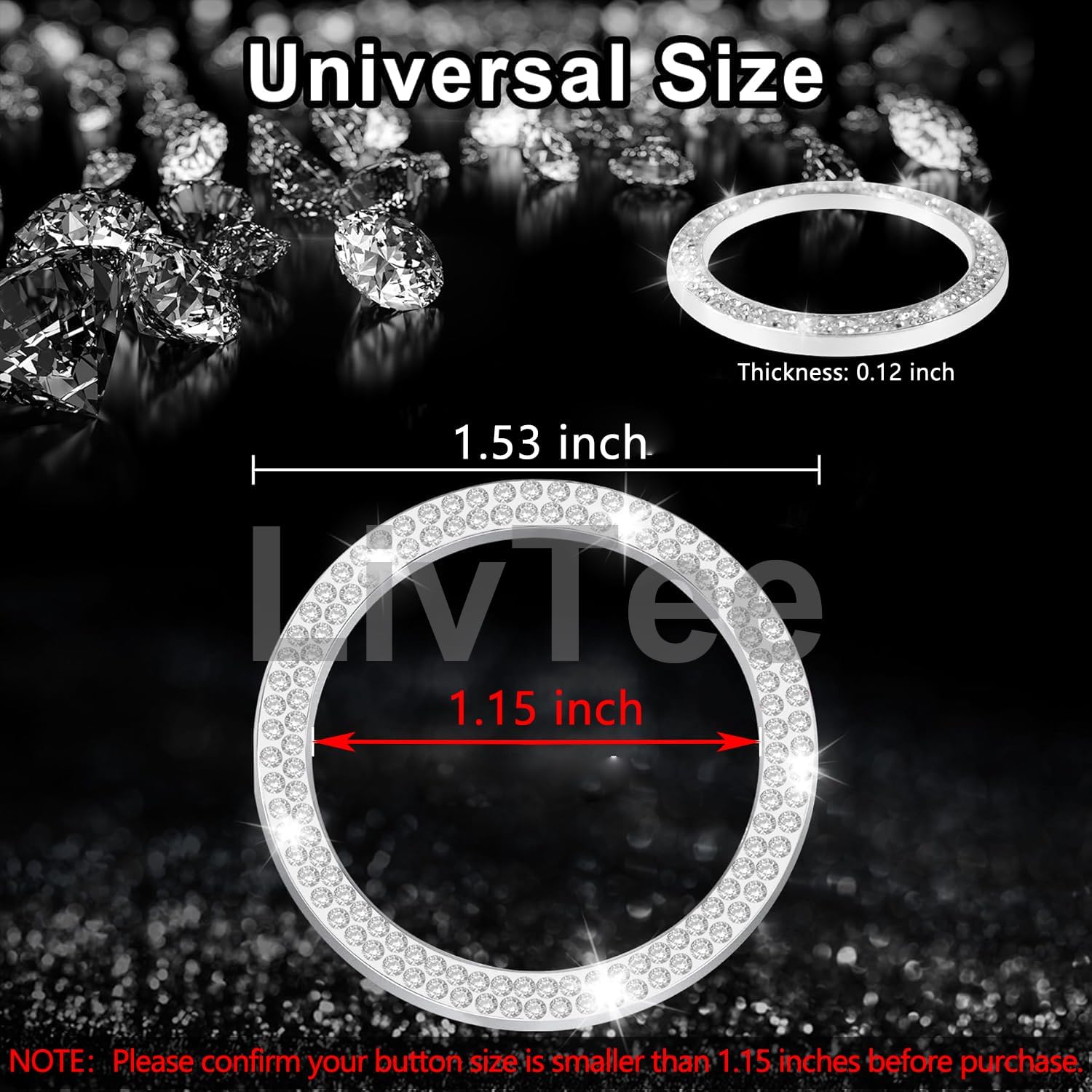 LivTee 2 PCS Crystal Double Rhinestone Car Engine Start Stop Decoration Ring, Bling Car Interior Accessories for Women, Push to Start Button Cover Sticker, Automotive Decals, White