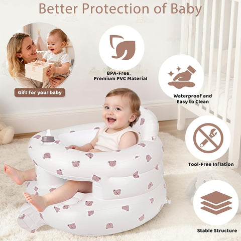 Upgraded Inflatable Baby Seat, Sit Me Up Floor Seat for Baby Chair, Bear