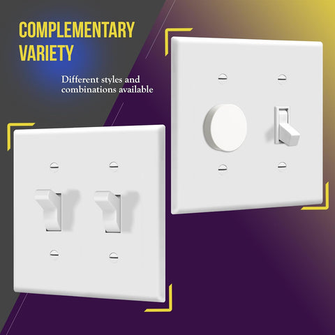 ENERLITES Toggle Light Switch Wall Plate, Gloss Finish, Size 2-Gang 4.50" x 4.57", Double Switch Cover, Unbreakable Polycarbonate Thermoplastic, 8812-W, White