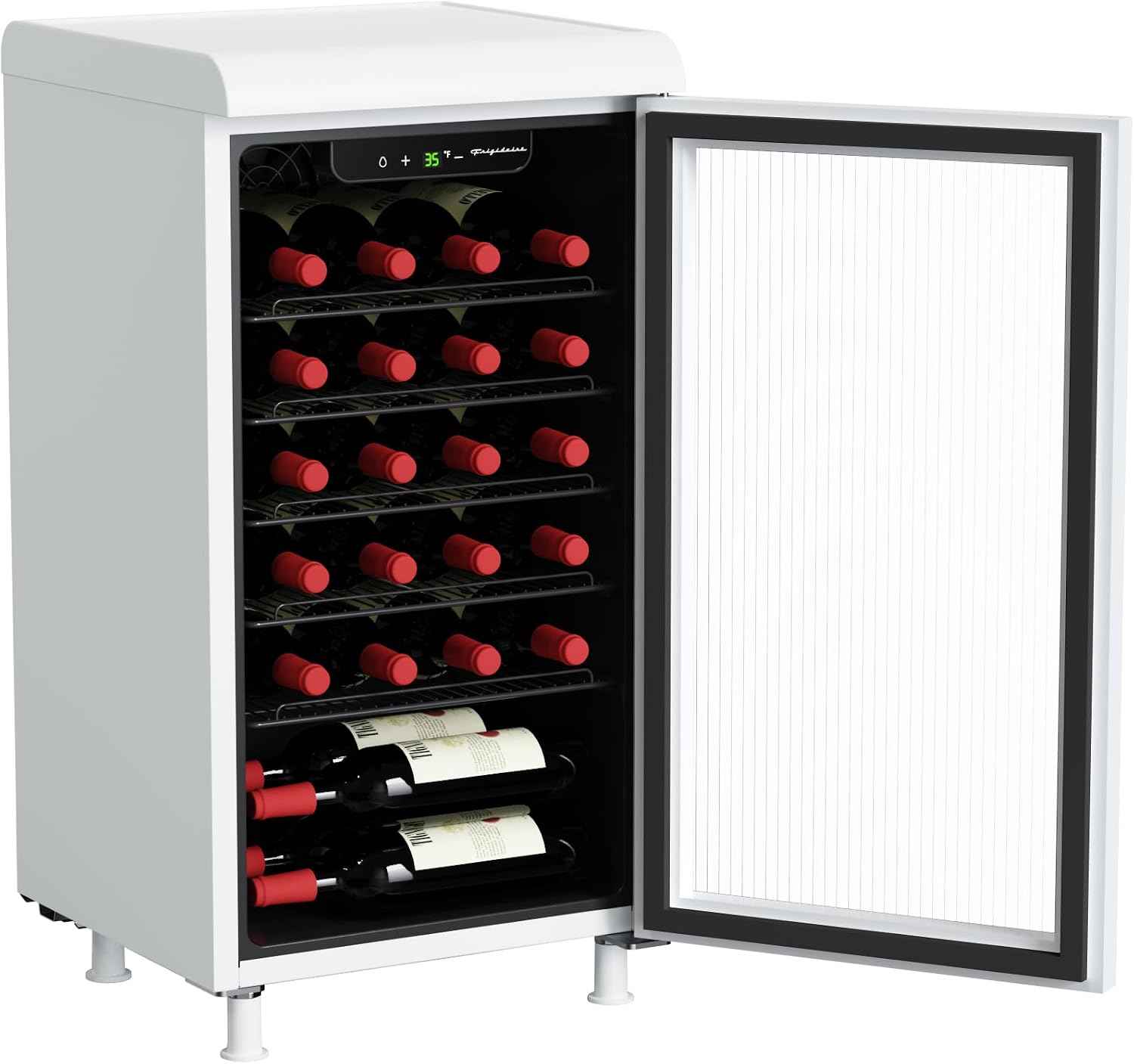 Frigidaire, 3.0 cu ft, 87 Can/26 Bottle Retro Cooler, Wine/Beverage Center Fridge, Built-in Bar Top, Fluted Glass Door