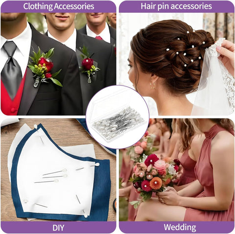 White Teardrop Corsage Pins, Pearl Pins, Boutonniere Pins for Women Wedding, Long Sewing Pins for Jewelry DIY, Bridal Bouquet & Floral Decoration, Sewing Crafts, Accessories (100 Pcs, 1 Box)