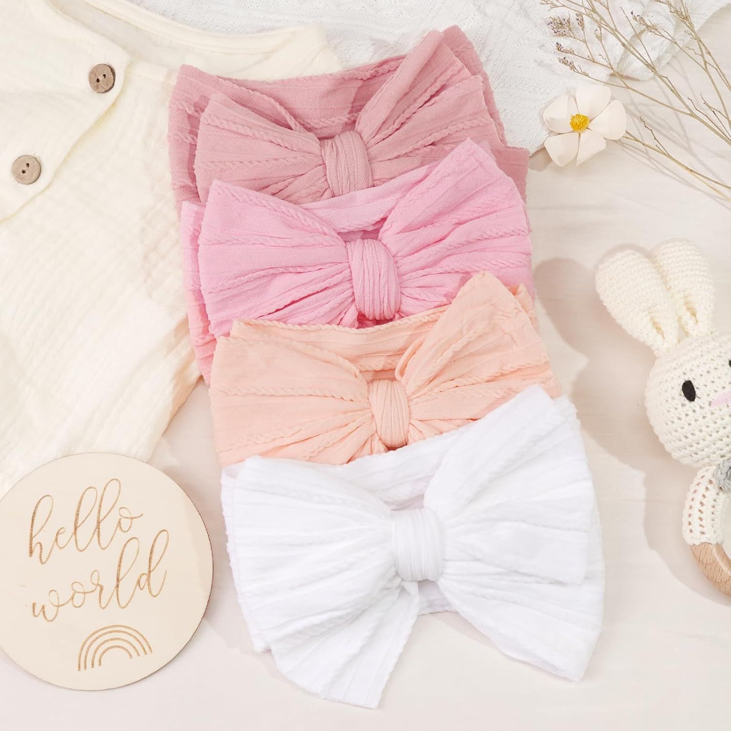CÉLLOT 6 Pcs Baby Bows Headbands Nylon Hairbands Baby Girl Bows Hair Accessories for Newborn Infant Toddler Essentials (Classic Pink Series)