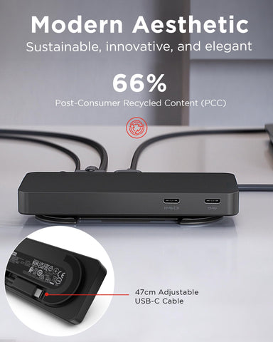 Lenovo USB-C Dual Display Travel Dock - 7 Ports, Integrated USB-C Cable, Universal Compatibility, Dual Displays at 4K - Black