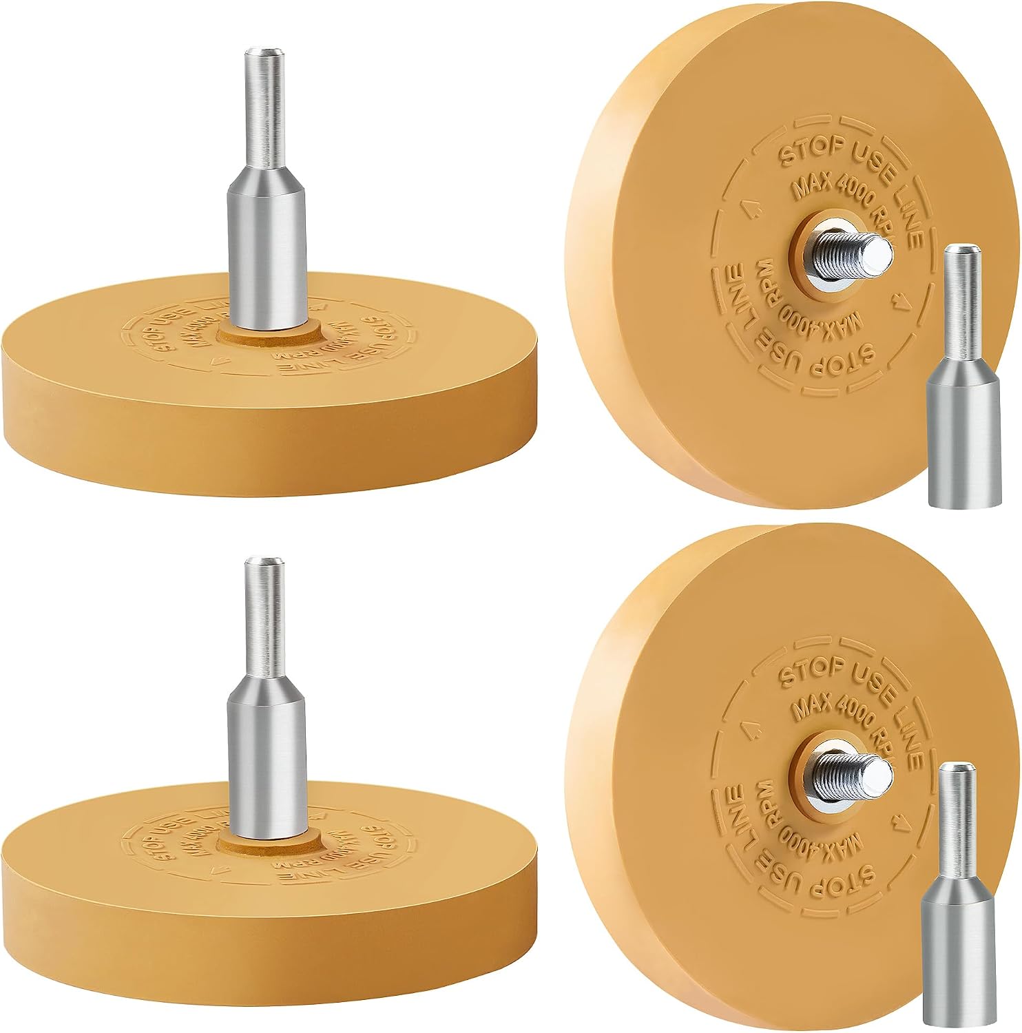 S SATC Decal Eraser Wheel Adhesive Remover Tool with Drill Adapter 4 Pack Rubber Wheel Decal Remover for Drill Emblem Removal Tool for Auto Body Metal Glass