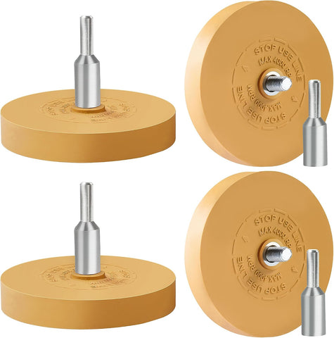 S SATC Decal Eraser Wheel Adhesive Remover Tool with Drill Adapter 4 Pack Rubber Wheel Decal Remover for Drill Emblem Removal Tool for Auto Body Metal Glass