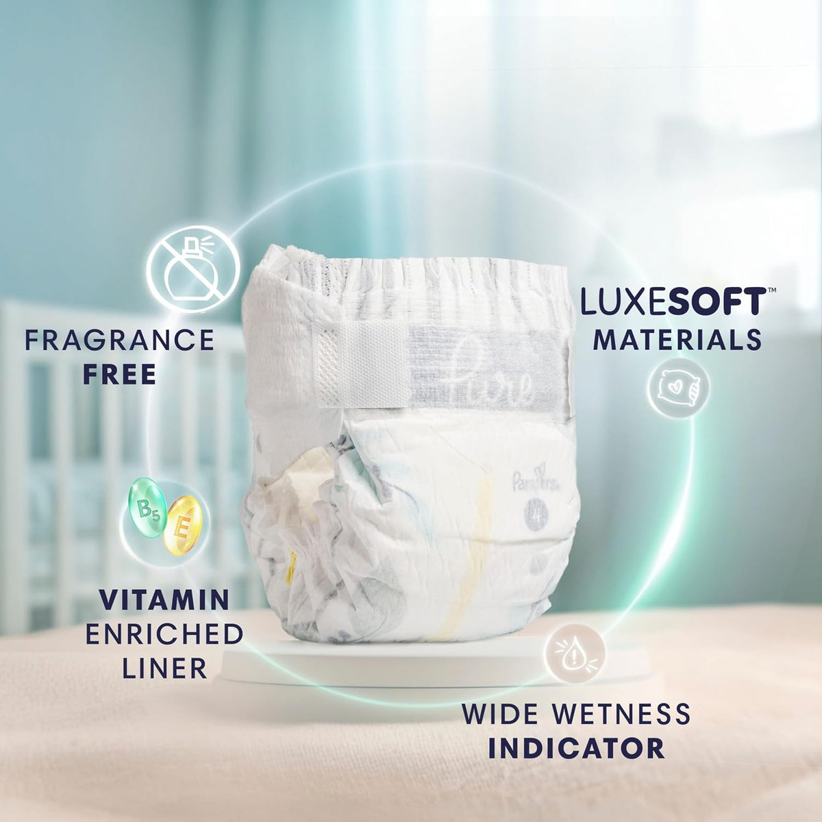 Pampers Pure Baby Diapers, Size 1 (8-14 lbs), 82, Up to 100% Leakproof, Premium Hypoallergenic Soft Diapers