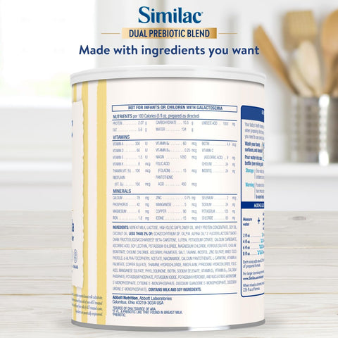 Similac Dual Prebiotic Blend, Baby Formula with Iron, Milk-Based Powder, 0-12 Months, 30.8-oz Can