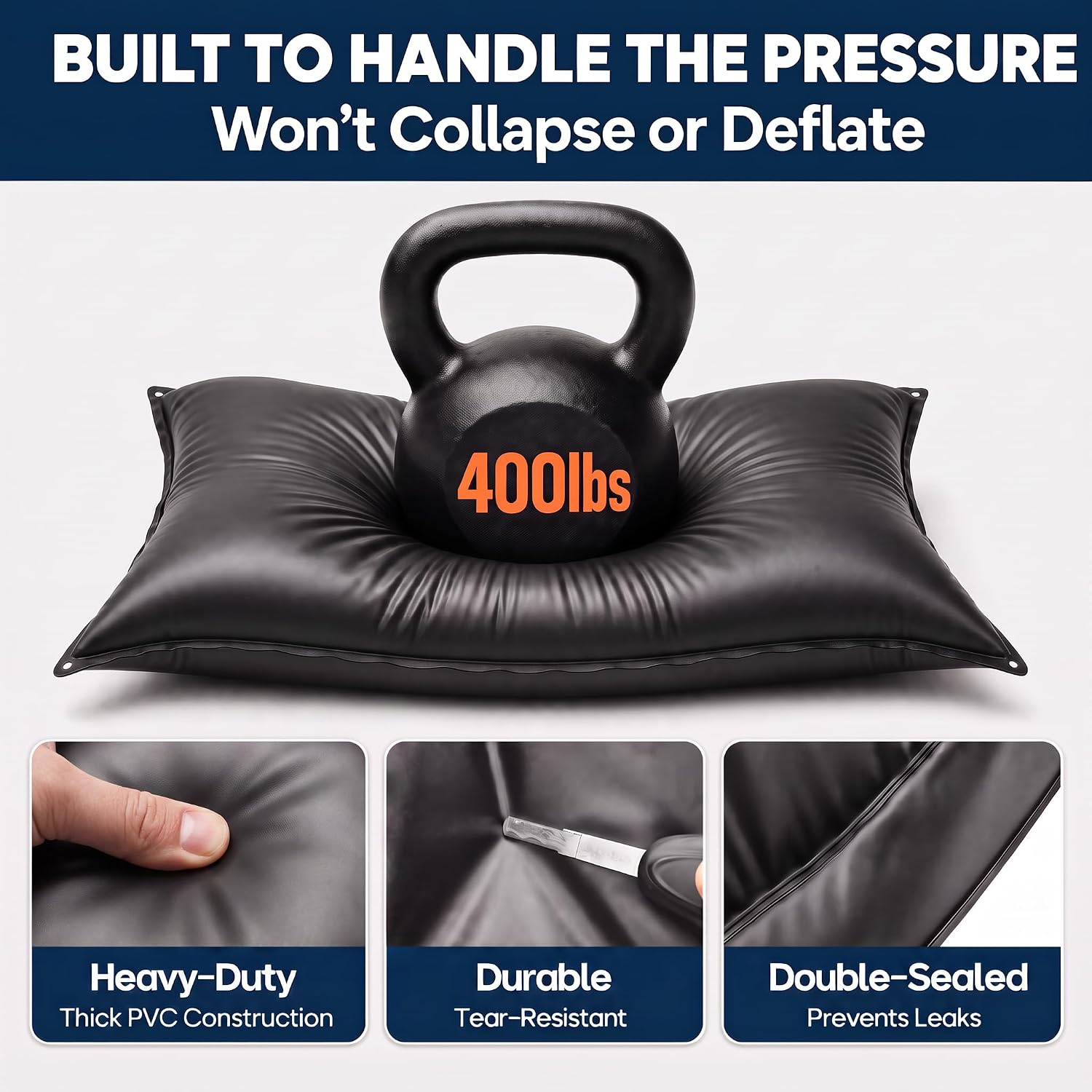 Pool Pillow for Above Ground Pools 4x15 Ft, Large Winter Pool Pillow for Winterizing Closing, Heavy-Duty Durable Thick Cold Resistant Pool Air Pillow, Pool Balloons Pool Cover Pillow with Ropes, Black