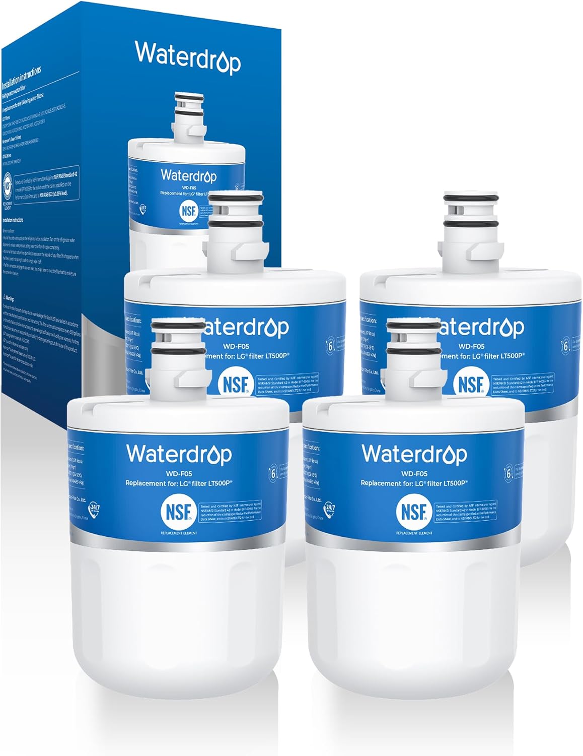 Waterdrop 5231JA2002A Refrigerator Water Filter, 4 Pack