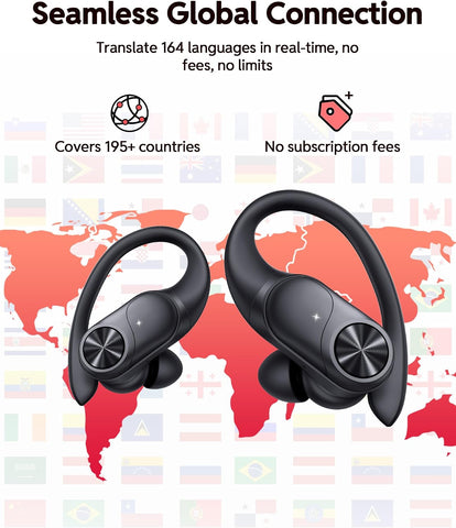 PocBuds Bluetooth Headphones Wireless Earbuds 80hrs Playtime Wireless Charging Case Digital Display Sports Ear Buds with Earhook Deep Bass IPX7 Waterproof Over-Ear Earphones for TV Phone Laptop Black