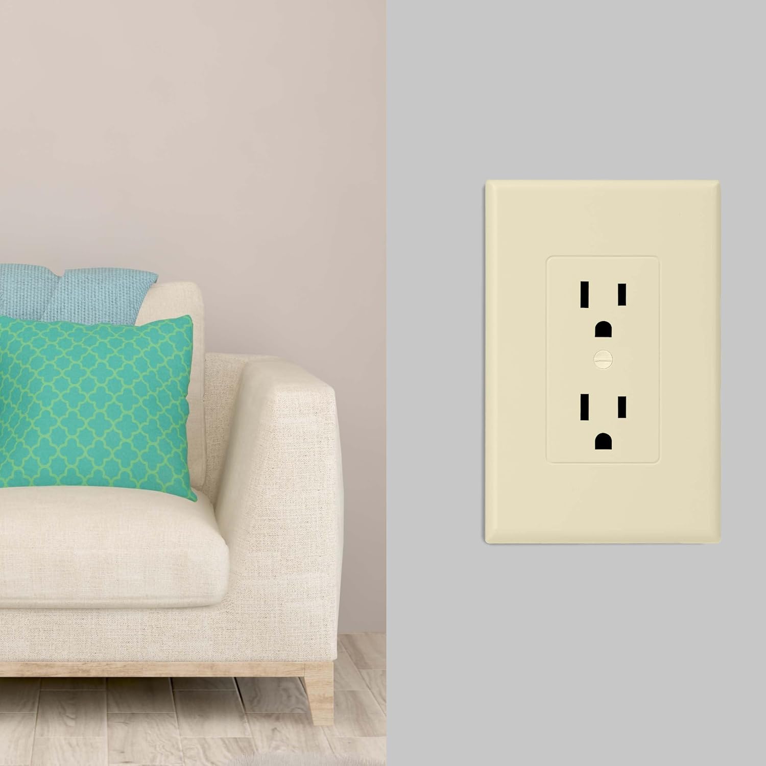 Bates- 1-Gang Duplex Wall Plate, 3.18"x 4.98", 10 Pack, Light Almond, Unbreakable Electrical Outlet Cover Plates, Heat & Impact Resistant, Easy-to-Clean, Duplex Receptacle Cover for Home & Office