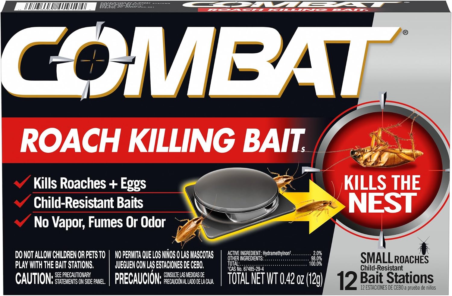 Combat Roach Killing Bait Stations, Small Roaches, Kills the Nest, 12 Count