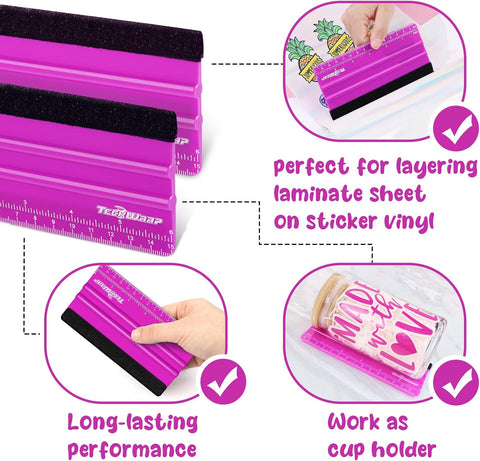 TECKWRAP Professional Squeegee Tool for Vinyl Decals, Inkjet Vinyl Sticker Paper,and Wallpaper - 6"x2.9", Scratch-Free Application (Pitaya)