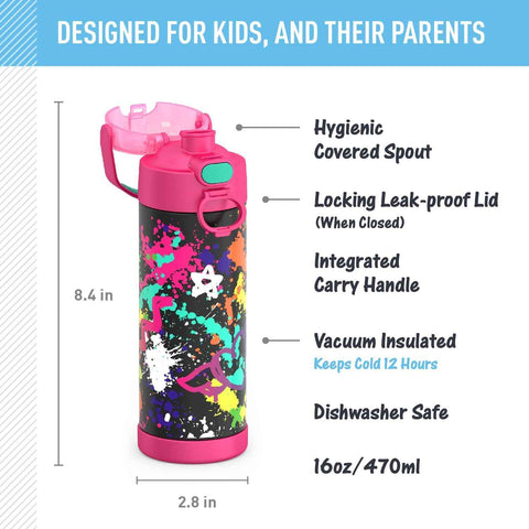 THERMOS FUNTAINER Water Bottle with Spout, 16oz, Graffiti Girl