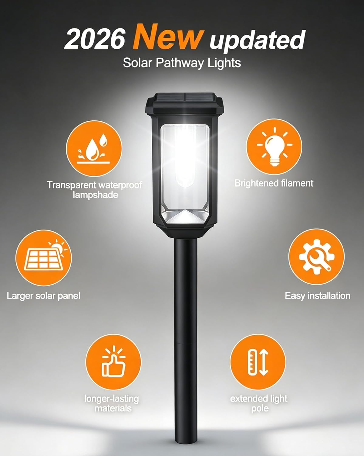 Tenmiro Solar Pathway Lights Outdoor 2 Pack, Bright Solar Garden Lights