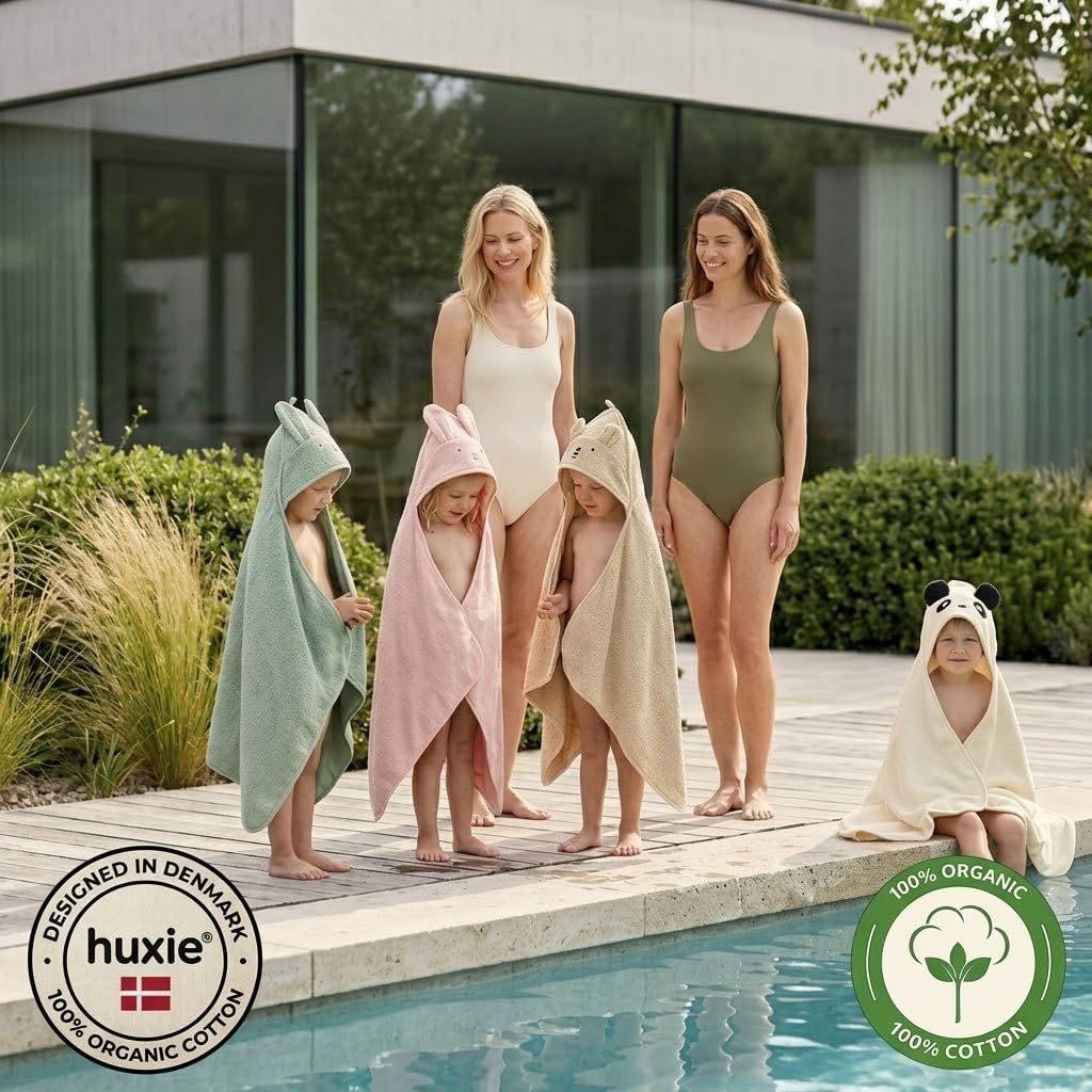Hooded Baby Bath Towels, 100% Organic Cotton, 32"x32" 2-Pack