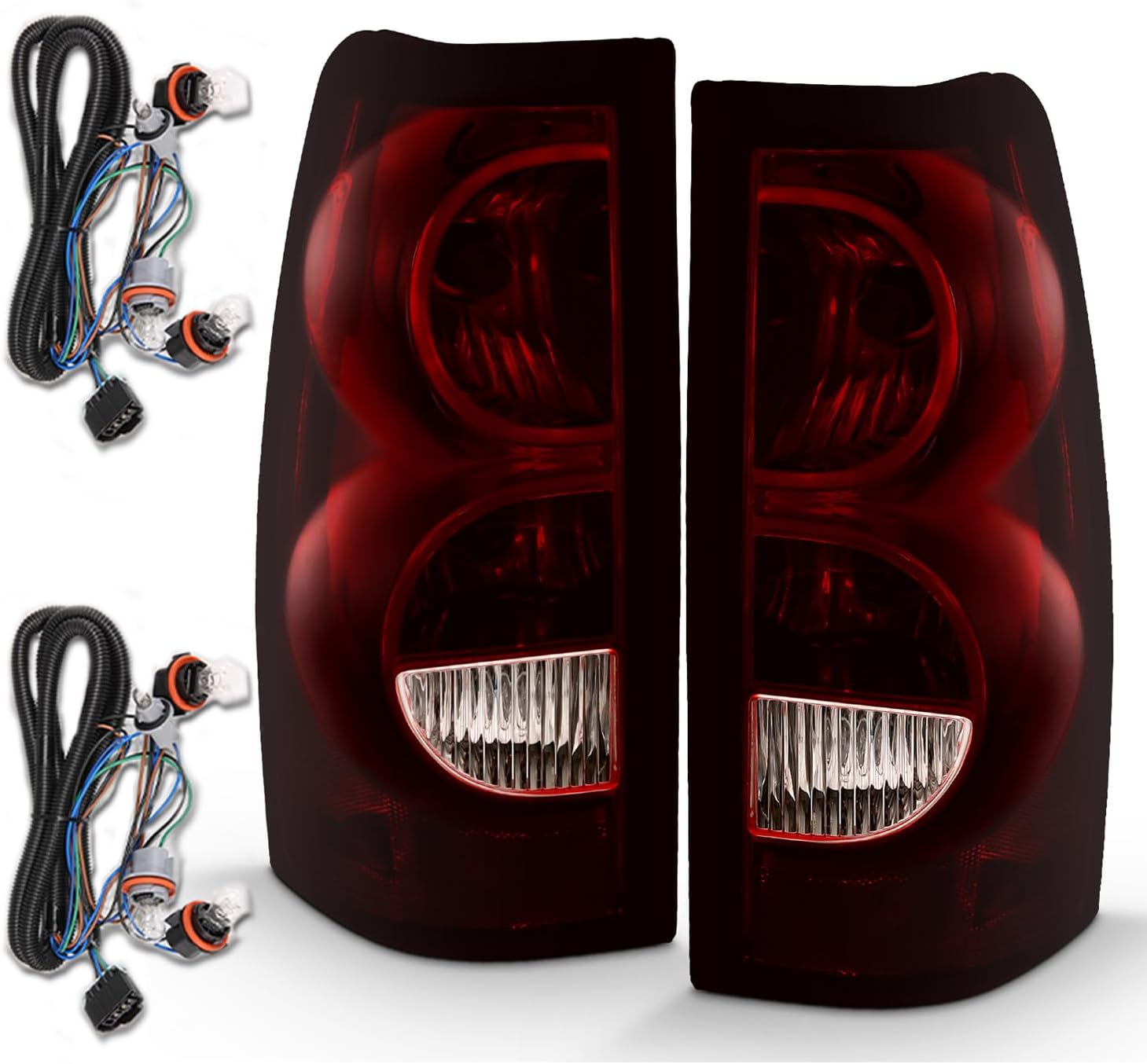 AmeriLite Dark Red Smoke Tint Replacement Tail Lights For 2003-2006 Chevy Silverado Truck - w/Bulb and Harness Brake Lamp Pair