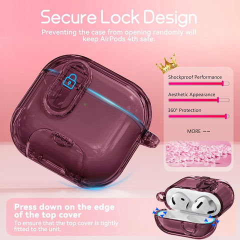 for AirPods 4 Case 2024 with Safety Lock,Wine Red