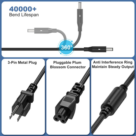 130W 4.5mm Round Tip AC Adapter Laptop Charger Replacement for Dell XPS 15 7590 9530 9550 9560 9570 Inspiron 7348 Precision 5510 5520 5530 5540 HA130PM130 0V363H DA130PM130 06TTY6 Power Supply Cord