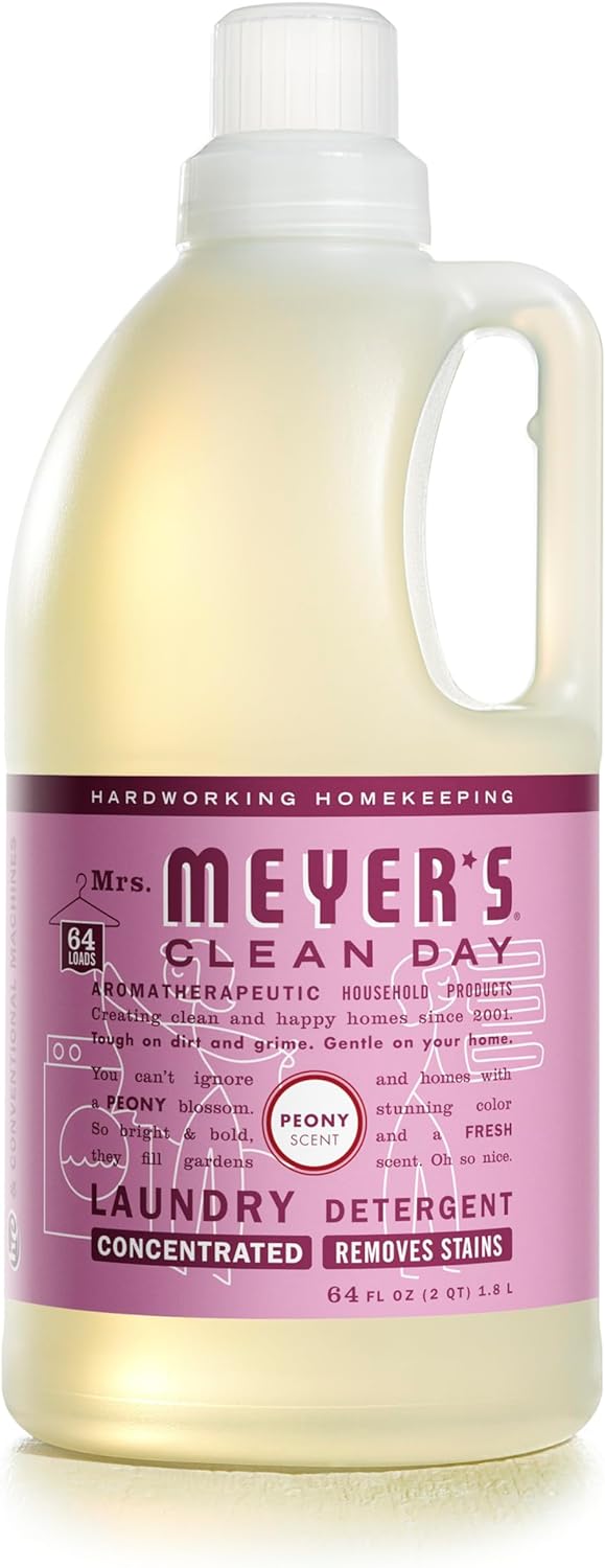 MRS. MEYER'S CLEAN DAY Liquid Laundry Detergent, Infused with Essential Oils, Peony, 64 oz (64 Loads)