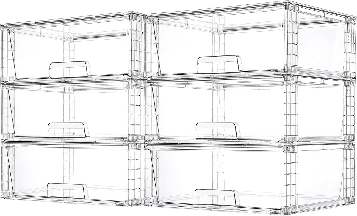 Vtopmart 6 Pack Large Clear Stackable Storage Drawers for Closet, Pantry