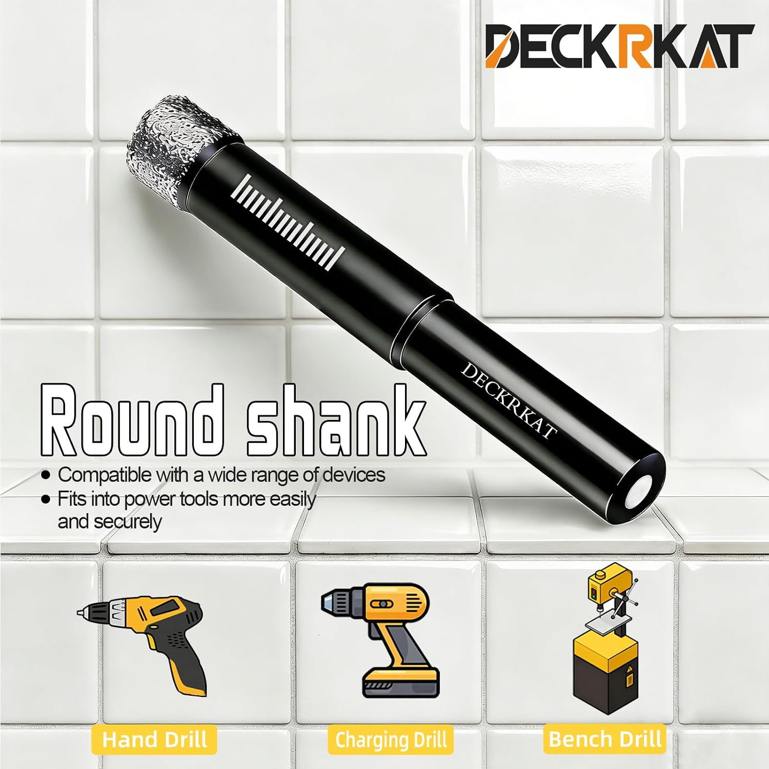 DECKRKAT 10-Piece Dry Diamond Drill Bits & TileDrill Bits - 3/16"(x2), 1/4"(x3), 5/16", 3/8", 1/2" + 1/4"(x2) Bit for Tile,Ceramic, Porcelain,Marble,Granite.