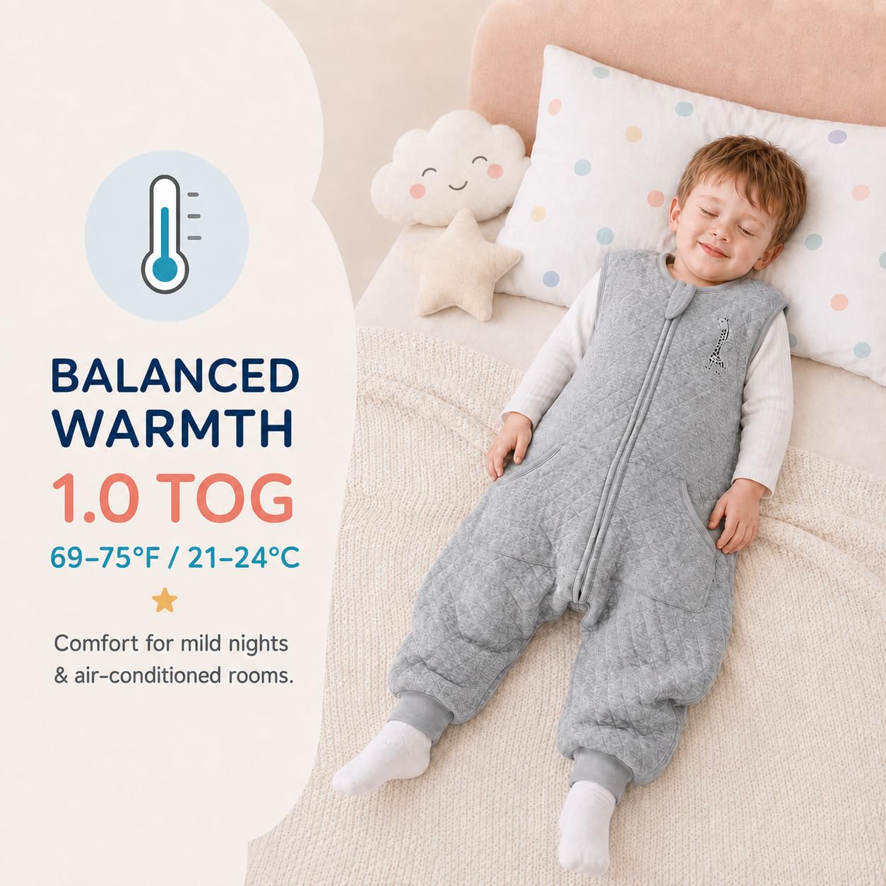 HOMEAL Toddler Sleep Sack with Legs, 1.0 TOG Sleep Sack 12-24 Months