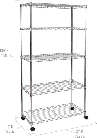 5-Tier Steel Wire Shelving, 30"W x 14"D x 61.5"H