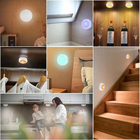 Yiliaw 6 Pack LED Puck Lights Remote Control 16 Color Changeable Under Cabinet Lights, Battery Operated Lights Night Light with Dimmer & Timmer for Closet Bedroom Kitchen, White