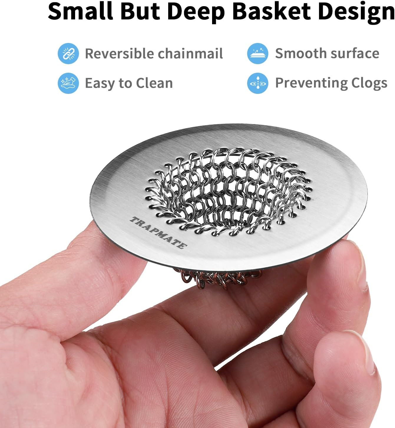 TRAPMATE Bathtub Stopper Drain Strainer Kit, Easy Clean Tub Shower Drain Hair Catcher, Anti-Clog Stainless Steel Sink Cover, Drain Protector for Bathroom Sink & Wash Basin (Patented Product)