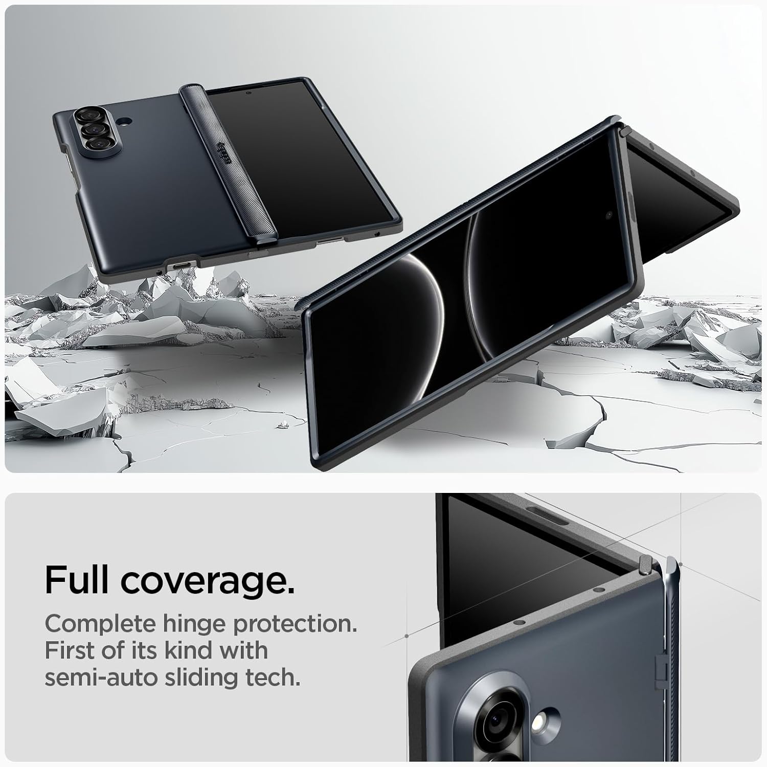 Spigen for Galaxy Z Fold 7 Case, Slim Armor Pro MagFit [Hinge Protection] [Fast Wireless Charging/Magnet for Galaxy] - Metal Slate
