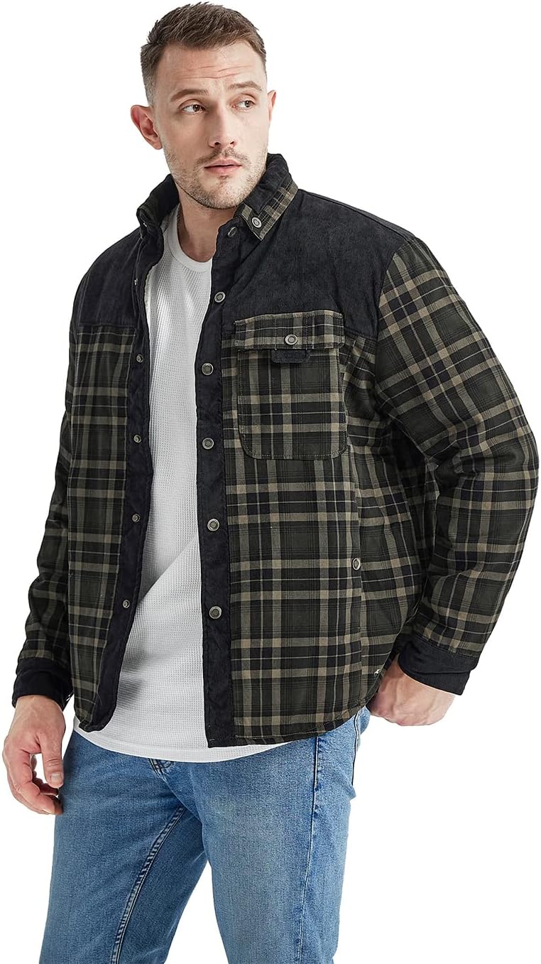 Haellun Men's Long Sleeve Sherpa Lined Shirt Jacket Flannel Plaid Fleece Coats