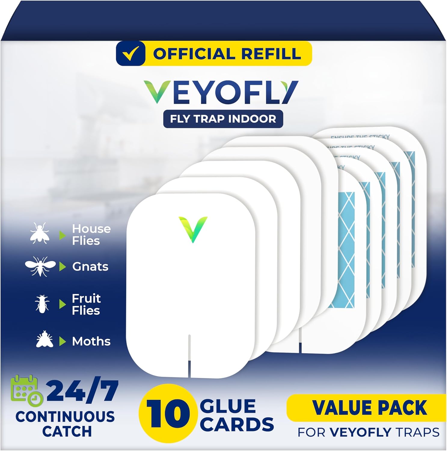 VEYOFLY Official Refill Fruit Fly Traps Indoor, Gnat Trap | 10-Pack