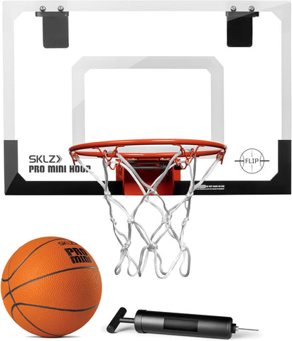 SKLZ Pro Mini Indoor Basketball Hoop with Ball, Over the Door, Shatter-Proof Backboard, Spring-Action Break-Away Steel Rim, Great for Home, Dorm Room, and Office