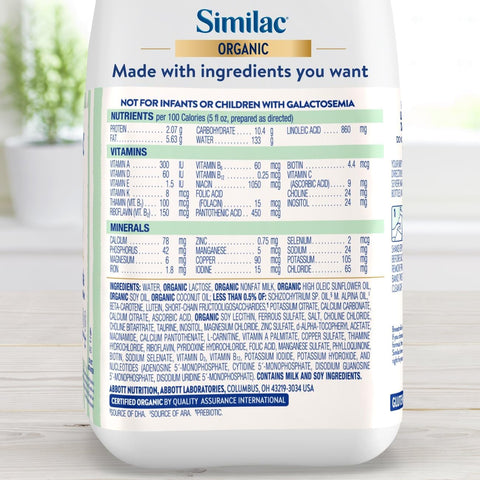 Similac Organic Infant Formula, Easy to Digest, USDA-Certified Organic, Ready to Feed, 32-fl-oz Bottle, Pack of 6