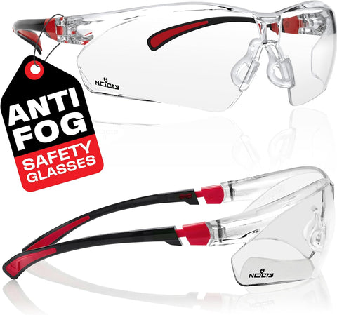 NoCry Clear Safety Glasses for Men and Women with Anti-Fog and Scratch Resistant Wrap Around Lenses, Adjustable Temples and Nose Pads — ANSI Z87 Certified Protective Eyewear with 100% UV Shielding